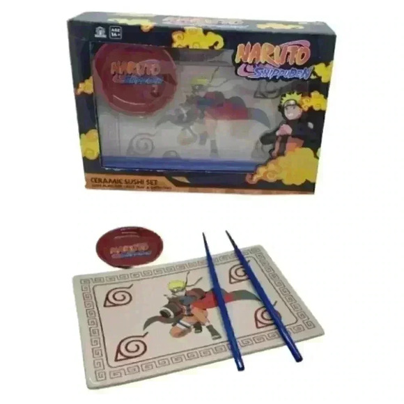 Naruto Shippuden Other - NIB Naruto Shippuden Ceramic Sushi Set Rare Anime Plate Bowl Chop Sticks NEW
